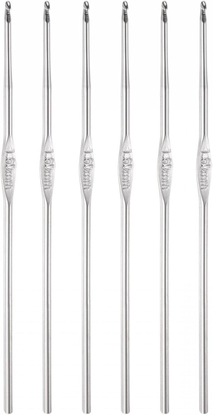uxcell Stainless Steel Crochet Hook 1.6mm Knitting Needles for DIY Craft Yarn 6Pcs