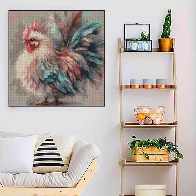 mybisymqq stamping cross stitch kit,chicken counting cross stitch kit for adult beginners, full line diy cross stitch stitching kit for home decor cross stitch patterns 13.7x13.7 inches