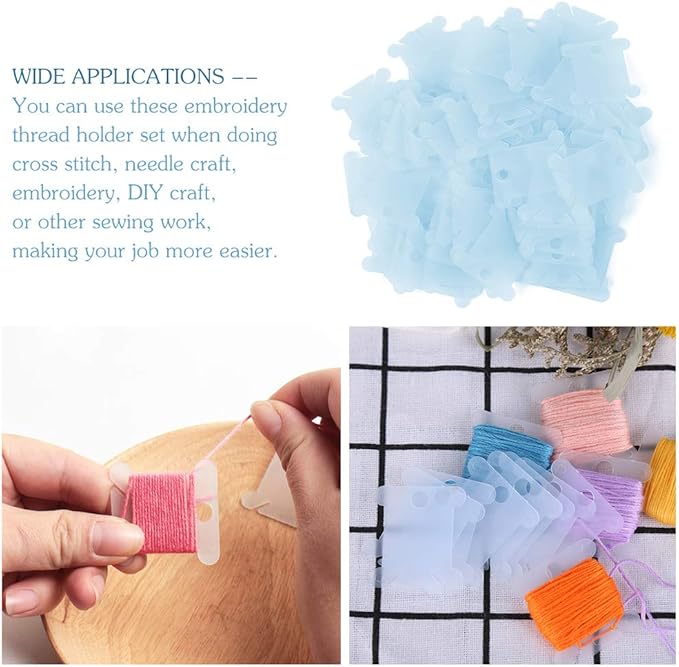 100 Pcs Plastic Floss Bobbin, Embroidery Floss Bobbins, Cross Stitch Embroidery Cotton Thread Embroidery Floss Thread Craft, Blue Embroidery Thread Organize for DIY Sewing Craft