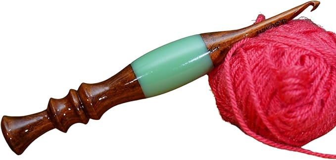 Emporium Crafts Wooden Crochet Hooks Green Resin epoxy & Wood Mix Crochet Hooks Ergonomic Soft Handle Needles Knit Weave Craft Yarn Different Size, Crochet Hooks (5.00 mm)