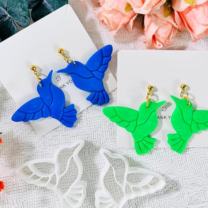 Xaekicr Hummingbird Polymer Clay Cutters – 4 Pcs Clay Cutters for Polymer Clay Jewelry, Bird Shape Clay Earring Cutters, DIY Clay Tools for Earrings and Crafts