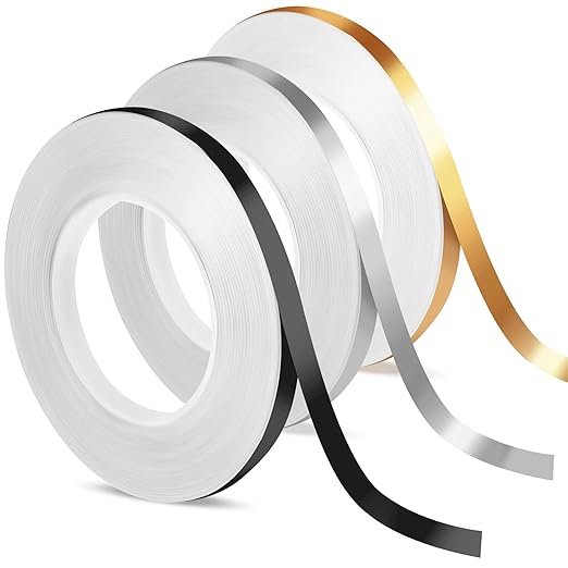 Nuanchu 3 Rolls Metalized Polyester Film Washi Tape 3/8'' W x 55 Yds L Decorative Metallic Washi Tape Gold Black Silver Mirror Wall Border Adhesive for Molding Trim DIY Graphic Art Decor Gifts