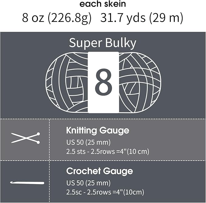 MABOZOO Assorted Chunky Yarn for Crocheting 8 Pack,Fluffy Jumbo Chenille Yarn,Soft Plush Yarn Bulky,Giant Thick Fuzzy Yarn for Hand or Arm Knitting,Cream & Multi Grey(31.7 yds,8 oz Each Skein)