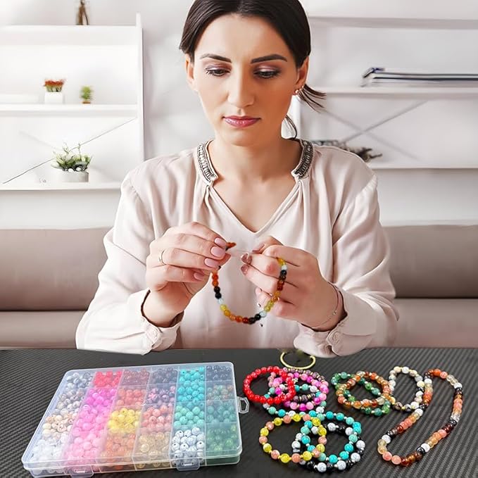 720Pcs 8mm Acrylic Round Beads for Jewelry Making, Bohemian Style Round Bead Faux Turquoise White Crack Bead Plastic Bubble Gum Beads for Bracelets Making Kit DIY Necklace Crafts