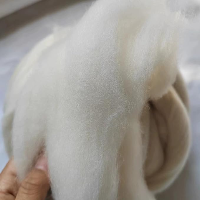 Merino Wool Roving Top for Spinning | Soft Chunky Jumbo Yarn for Arm Knitting Blanket |100% Undyed Natural White Wool Yarn, Felting Core, Combed Stuffing (1oz, Wool Top)