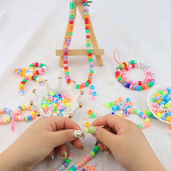 pony beads 4000 pcs,beads for jewelry making hair bead kandi jewelry making bracelet bead plastic for crafts hair braids for girls(marcaron)
