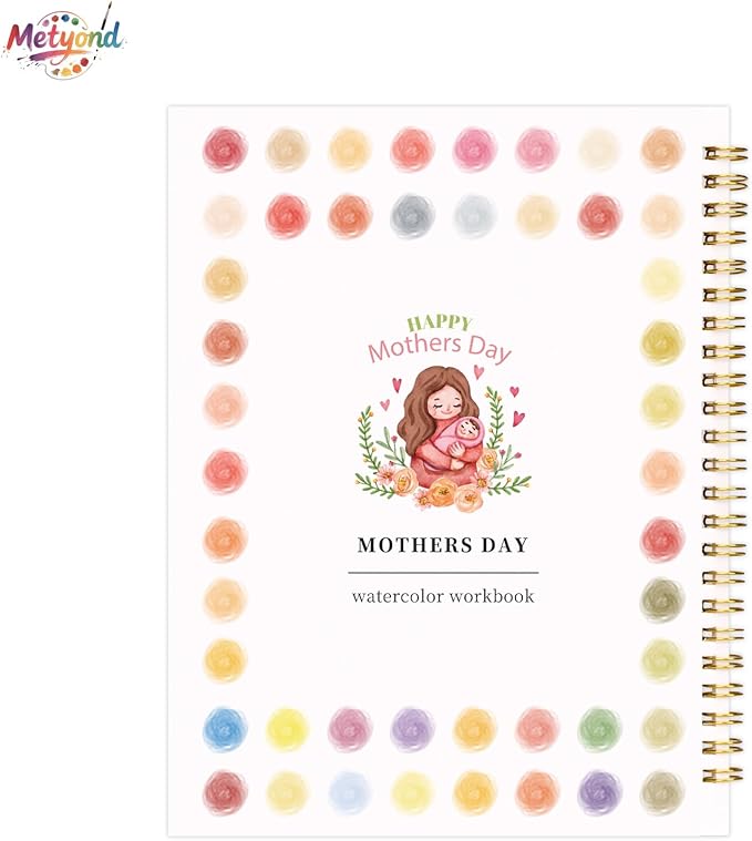 Metyond Mother's Day Watercolor Workbook for Adults - Watercolor Coloring Book with 1 Workbook 12 Colors Paint Set with Brush, Beginner Friendly Watercolor Workbooks Set Mother's Day Gift