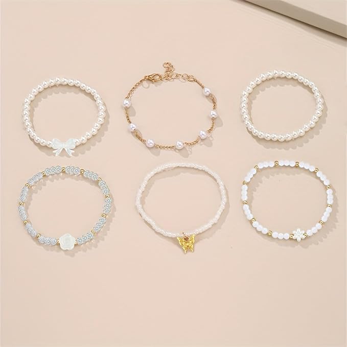 1178 Pcs Pearl Beads for Bracelet Making Kit Flower Rhinestone Beads for Jewelry Making Gold Silver Bracelet Bead Necklace Earrings DIY Craft for Women Adult Small Pearls Bead for Crafting