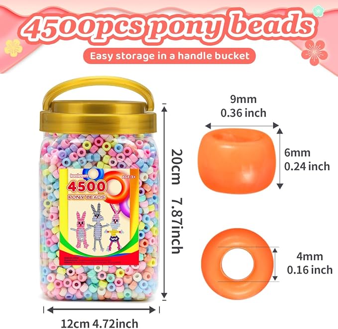 iooleem pony beads(4500pcs candy macaroon pony beads), beads for bracelets making, crafts, beading supplies, friendship bracelets making.