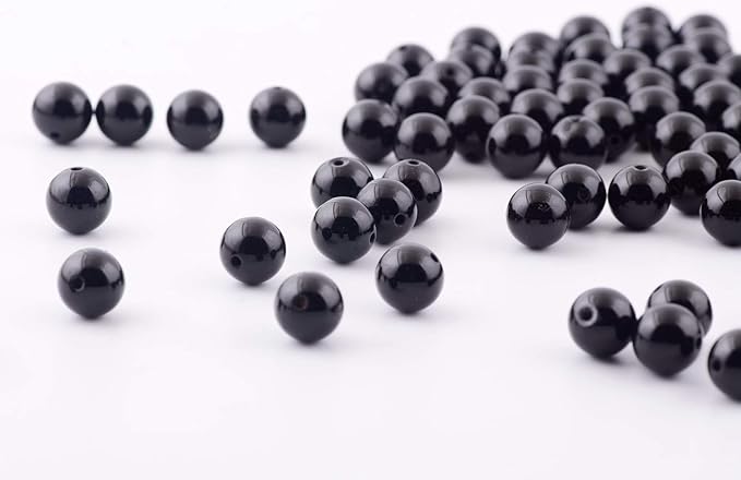 Natural Stone Beads 100pcs 8mm Black Obsidian Round Genuine Real Stone Beading Loose Gemstone Hole Size 1mm DIY Charm Smooth Beads for Bracelet Necklae Earrings Jewelry Making (Black Obsidian, 68mm)