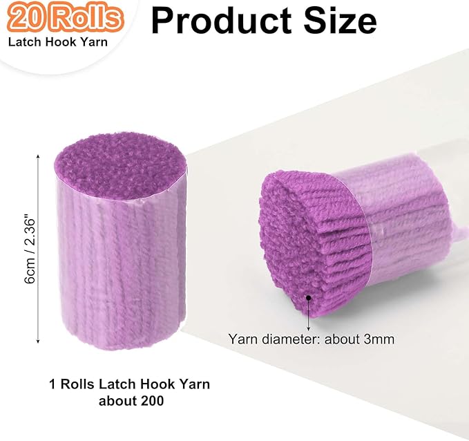 PATIKIL 20 Rolls Latch Hook Yarn, Latch Hook Kit Precut Rugs Yarn Making Crochet Bundles for Rug Adults Beginners Tapestry DIY Craft, Purple