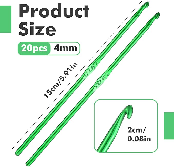 TIESOME 20 Pcs 4mm Crochet Hooks, US Size G/6 Small Crochet Hooks Aluminum Knitting Needles with Markers for Chunky Yarn Beginners or Professionals