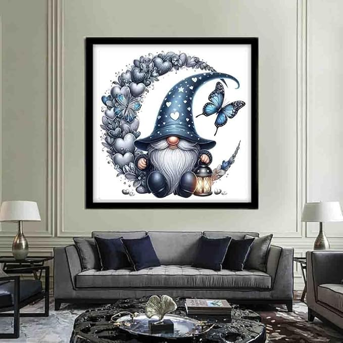 dyaiangmu stamping cross stitch kit,gnome butterfly stitch kit for adult beginners, full line diy cross stitch stitching kit for home decor cross stitch patterns 13.7x13.7 inches