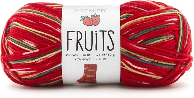 Premier Yarns Fruits Yarn, Acrylic Sock Weight Yarn for Crocheting and Knitting, 235 yds, Strawberry