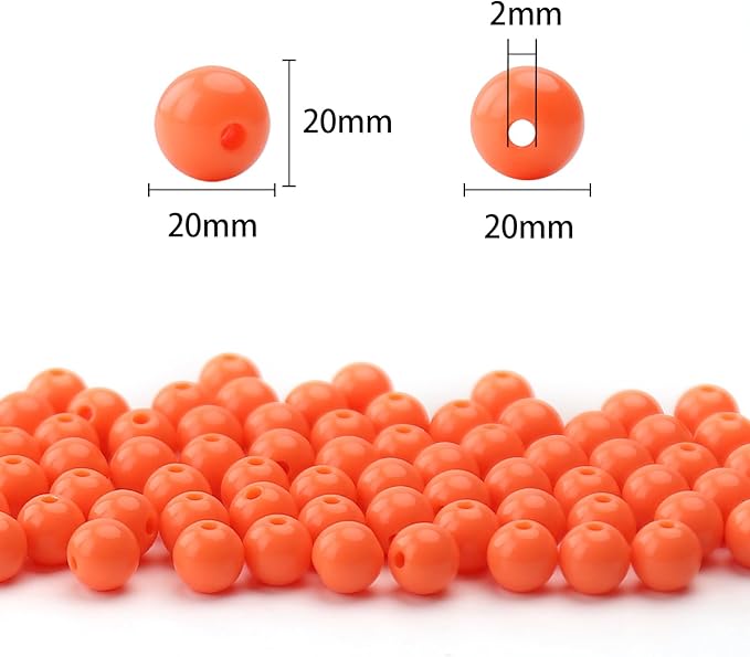 bonny boxx 40pcs 20mm smooth orange-red acrylic round beads, plastic resin bubblegum balls chunky gumball beads for necklace and bracelet making, crafting supplies