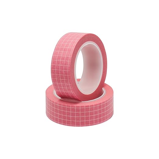 Mogoostry 2 Rolls Check Pattern Tape Set Grid Washi Tapes 0.6inch Width Pink Adhesive Paper Plaid Decorative Masking Tapes for DIY Craft Party Decor Gift Wrapping Box Label