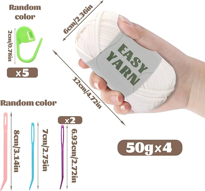 4x50g(7.1Oz) Yarn for Crocheting and Knitting, 4x87yds Beginner Easy Crochet White Cotton Yarn for Beginners with Easy-to-See Stitches, Worsted-Weight Medium #4 - Cotton-Nylon Blend