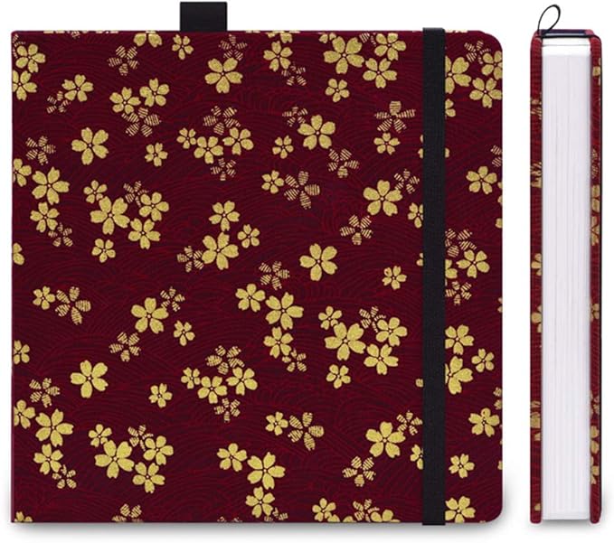 Square 8.2x 8.2 inches 165gsm Colored Pencil Paint Journal Hardbound 128pgs（64 Sheets Front Back Cold Pressed）Travel for Colored Pencil Sketch Doodles Handmade Cloth Cover Notebook Autumn Flower A17