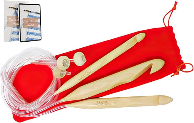 KnitPal 32-inch (80cm) Tunisian Crochet Hooks Set with Cable for Chunky Yarn - Afghan Wooden Crochet Hooks for Baby Afghan Blanket - 3 US Sizes: P/15mm, S/20mm and T/25mm