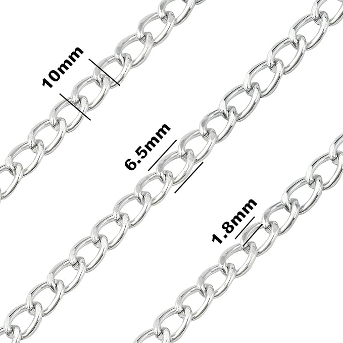 jishi 16ft aluminium curb chain roll, thick twisted chain links, silver plated metal craft chain curb link chain spool for jewelry making necklace bracelet diy crafts, jewelry making findings supplies