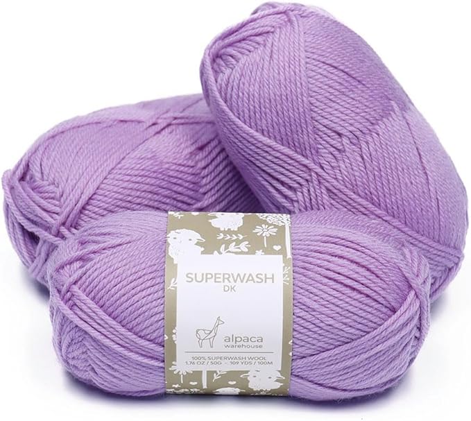 100% Pure Wool Yarn Superwash Set of 3 Skeins (150 Grams) DK Weight - Sourced Directly from Peru - Heavenly Soft and Perfect for Knitting and Crocheting (Lavender)