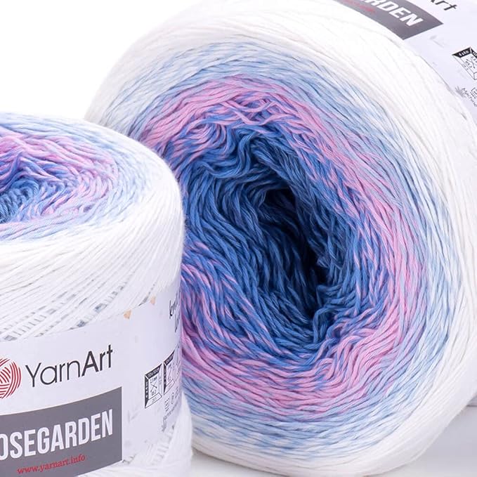 YARNART Cotton Knitting Crochet Yarn- Flowers ROSEGARDEN%100 Cotton S. Fine(1) Multicolor Rainbow Yarn for Crochet Spring Summer Projects, 250 GR, 8.80 oz, 1003.60 yds, (301)