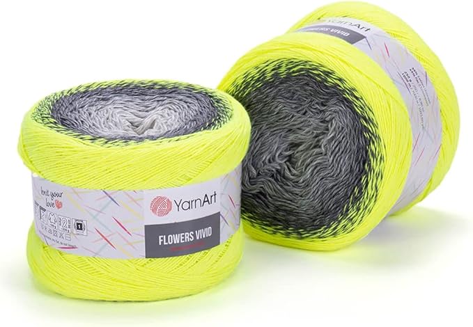 YarnArt Flowers Vivid Gradient Yarn – 55% Cotton 45% Acrylic – Multicolor Ombre for Knitting & Crochet – Lightweight Fine, 250g (8.8 oz), 1094 yds – Rainbow Summer (502)