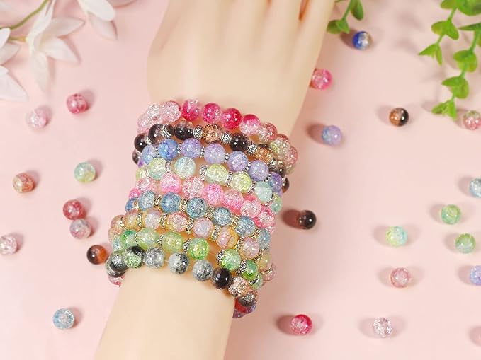 10mm Crackle Glass Beads for Jewelry Making 600pcs Assorted Panited Handcrafted Round Beads for Bracelet Lampwork Smooth Loose Beads Spacer Necklace Earring & DIY Crafts Beads Supplies
