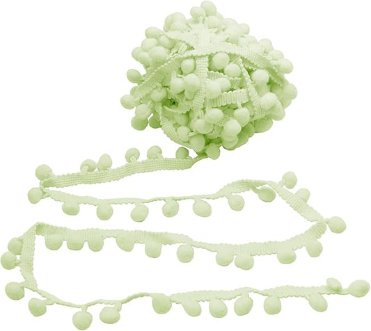 Homiest 10 Yards Pom Pom Trim for Sewing, 1 Inch Wide Light Green Ribbon Bundles Textured Fabric Fringe Ribbon, 13mm Ball Pompom Trim for DIY Crafts Curtain Clothes Pillow Home Decoration