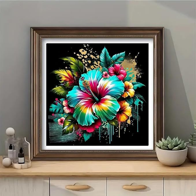 CXYQLC DIY 5D Diamond Painting Kits for Adults Diamond Art Hibiscus Flower Diamond Painting Full Drill Crystal Rhinestone Embroidery Craft Kits for Home Wall Decor Gifts 11.8x11.8inch