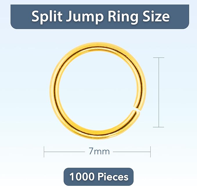 Mandala Crafts Assorted Gold Color Jump Rings Jewelry Findings Metal O Rings for Jewelry Making Supplies - 1000 7mm Small Open Jump Rings Kit for Necklace Earring