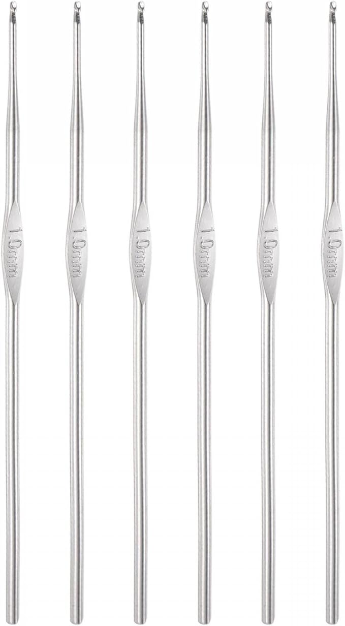 uxcell Stainless Steel Crochet Hook 1mm US Size 12 Knitting Needles for DIY Craft Yarn 6Pcs