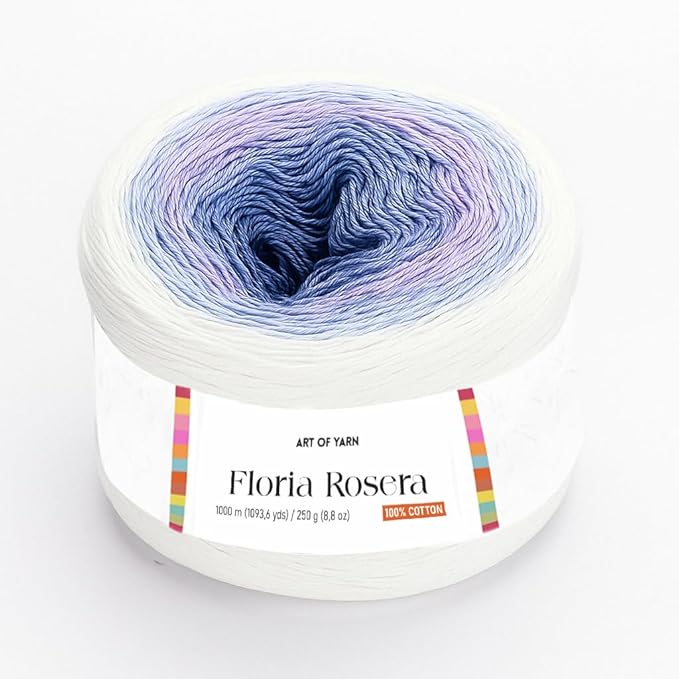 Floria Rosera Ombre 100% Cotton 250g (8.80oz) 1094 Yards Fine 1 Vibrant Multicolor Rainbow for Crochet Knitting Amigurumi Crafts Ideal for Spring Summer Projects Thick Soft