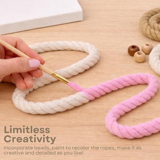 DIY Rope Canvas Kit for Beginners - Complete Macrame Ropes Supplies & Tools | DIY Macrame Art Wall Hanging Decor Starter Set, Craft Kits for Adults, Boho Wall Art Aesthetic Home Decoration (Khaki)