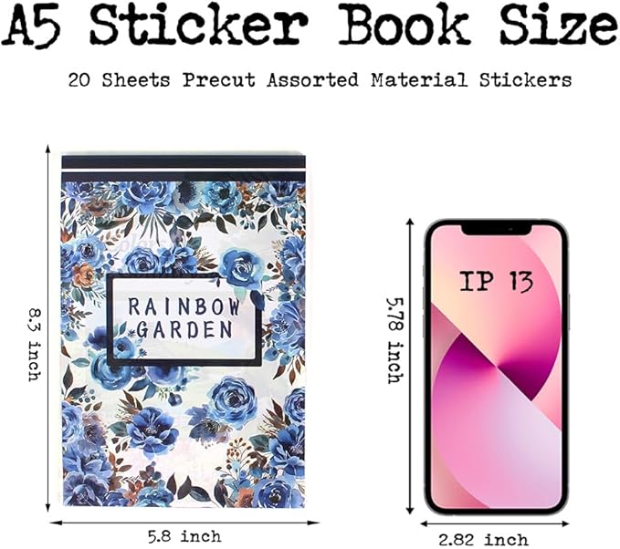 Vintage Watercolor Flower Stickers, Precut Journal Sticker Book for Junk Journaling, Assorted Materials PET Washi Paper Stickers for Scrapbooking Supplies, Planners, Collage, 20 Sheets, A5