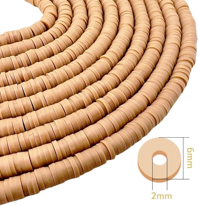 10 Strands Clay Bead, Neutral Heishi Beads for Bracelet Stack, Earth Tone for Adults, Kit for Friendship Bracelets(Camel)