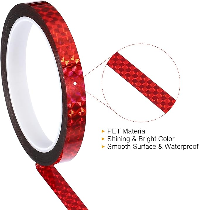 PATIKIL Prism Tape 0.5 Inch x 55 Yards, Holographic Metalized Reflective Adhesive for Detailing Accent Wall Decor Art, Red