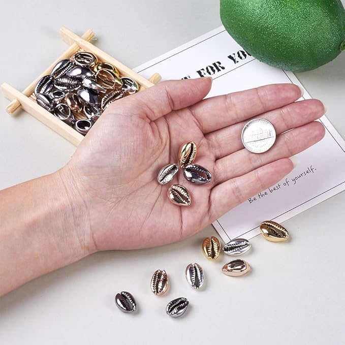 Cheriswelry 50pcs Electroplated Shell Beads Cowrie Shells Spiral Sea Shell Summer Beach Loose Spacer Beads for Bracelet Craft Jewelry Making Vase Filler Fish Tanks Home Decoration 15~20mm