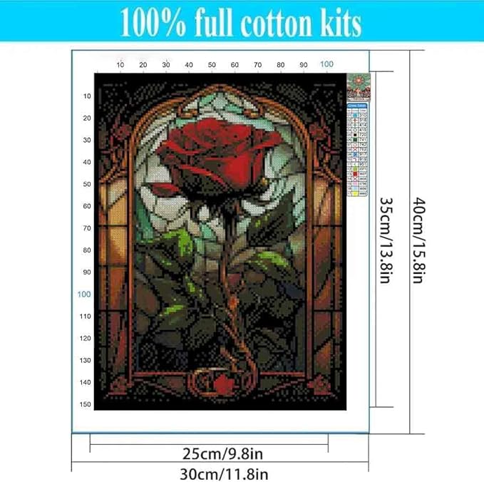 Stamped Cross Stitch Kits - Rose Embroidery Kits for Beginners Adults,11 CT Patterns Dimensions Counted Cross Stitch Kits Arts Craft Kits Frameless12x16inch