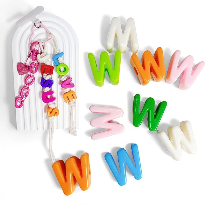 Maerolre 20Pcs Large Letter Beads, 20mm Big Acrylic Bubble Alphabet Beads, Colorful Plastic Beads for DIY Keychains, Jewelry Making, Phone Crafts Projects - W