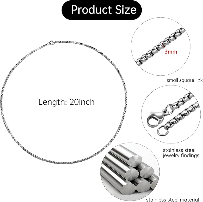 youbeiyee 10pcs stainless steel necklace chains bulk square rolo chain necklaces for men and women jewelry diy making (20inch)