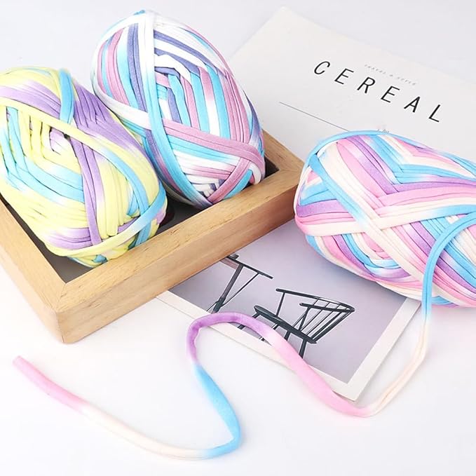 iSuperb 4 Pack Knitting Yarn Colorful Cloth T-Shirt Yarn Fabric Crochet Cloth for DIY Knitted Art Basket Bag - 400g