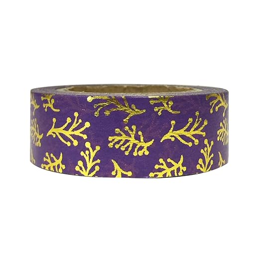 Wrapables Colorful Washi Masking Tape, Metallic Sprig on Purple