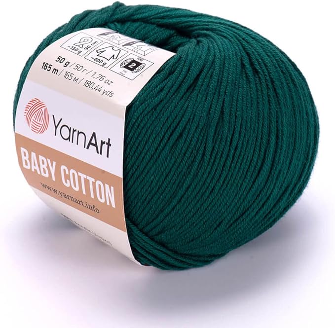 YarnArt Baby Cotton Yarn - Soft Knitting Yarn for Baby & Summer, 50% Cotton 50% Acrylic, 1.76 Oz, 180.44 Yds, Ideal for Amigurumi & Crochet Projects (1, 444)