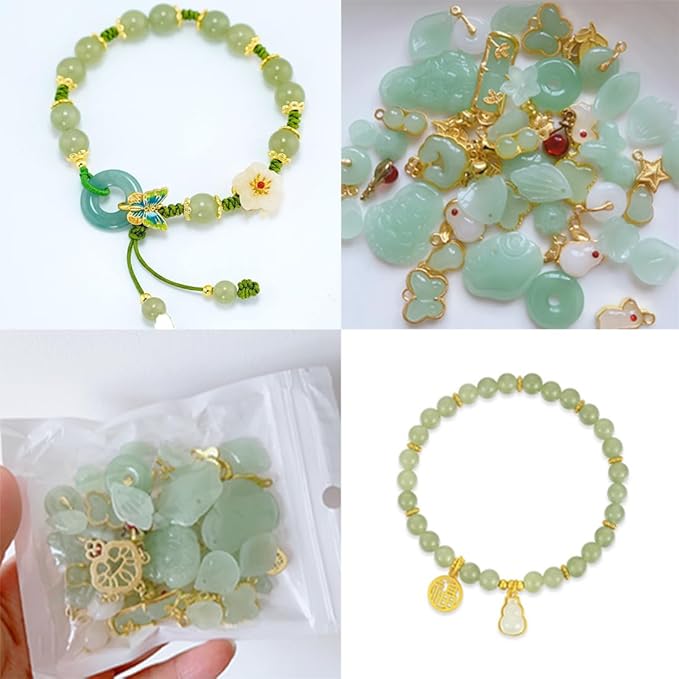 50Pcs Inlaid Alloy Imitation Jade Beads Accessories for DIY Jewelry Crafts Making,Assorted Shaped Spacer Charms Beads with Hole for DIY Necklace Bracelet Earrings Crafts Jewelry Making Kits
