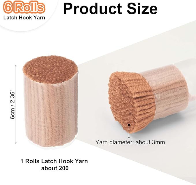 PATIKIL 6 Rolls Latch Hook Yarn, Latch Hook Kit Yarn Precut Hook Rugs Making Crochet Bundles for Latch Hook Rug Adults Beginners Tapestry DIY Craft, Light Brown