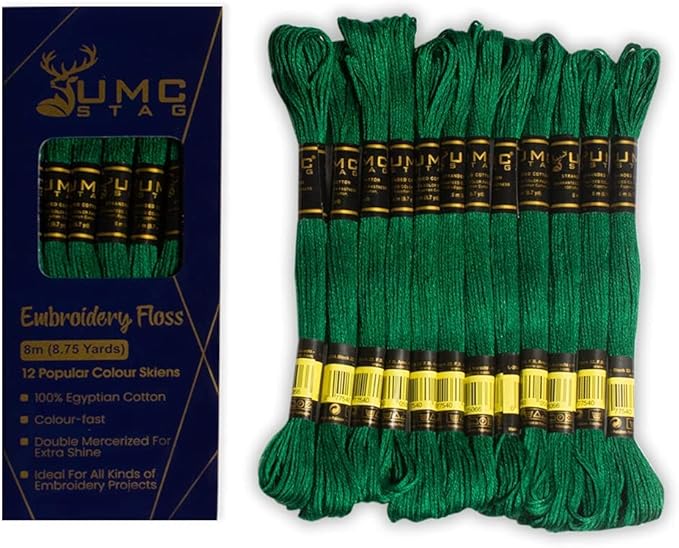 12 Pieces Emerald Green 923 Premium Embroidery Thread | 100% Egyptian Cotton Premium Skeins | Cross Stitch Embroidery Floss | Oeko TEX Certified Stranded Cotton (Emerald Green)