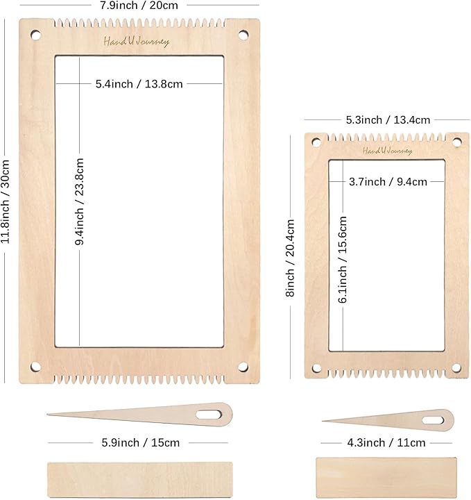 HAND U JOURNEY Rectangle Weaving Loom Kit – 2 Set (7.9"x11.8" & 5.3"x7.8") with Weaving Tools and 16-Page Instruction Book – Beginner DIY Hand Weaving Craft for Adults, Medium Size