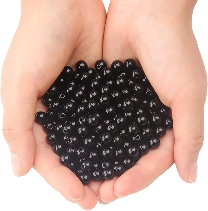 bonny boxx 500pcs 8mm smooth black acrylic round beads, plastic resin bubblegum balls chunky gumball beads for necklace and bracelet making, crafting supplies