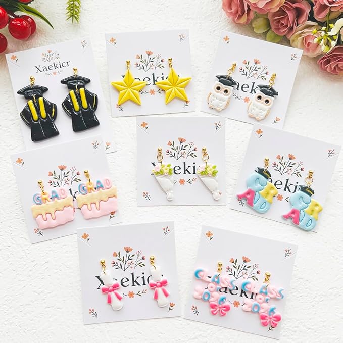 Graduation Polymer Clay Cutters Set - 9pcs Sharp & Durable Class of 2026, Grad, Owl, Cap, Gown, Cake & Star Shapes for DIY Earring Jewelry Making, Soft Clay Crafts & Class Party Supplies